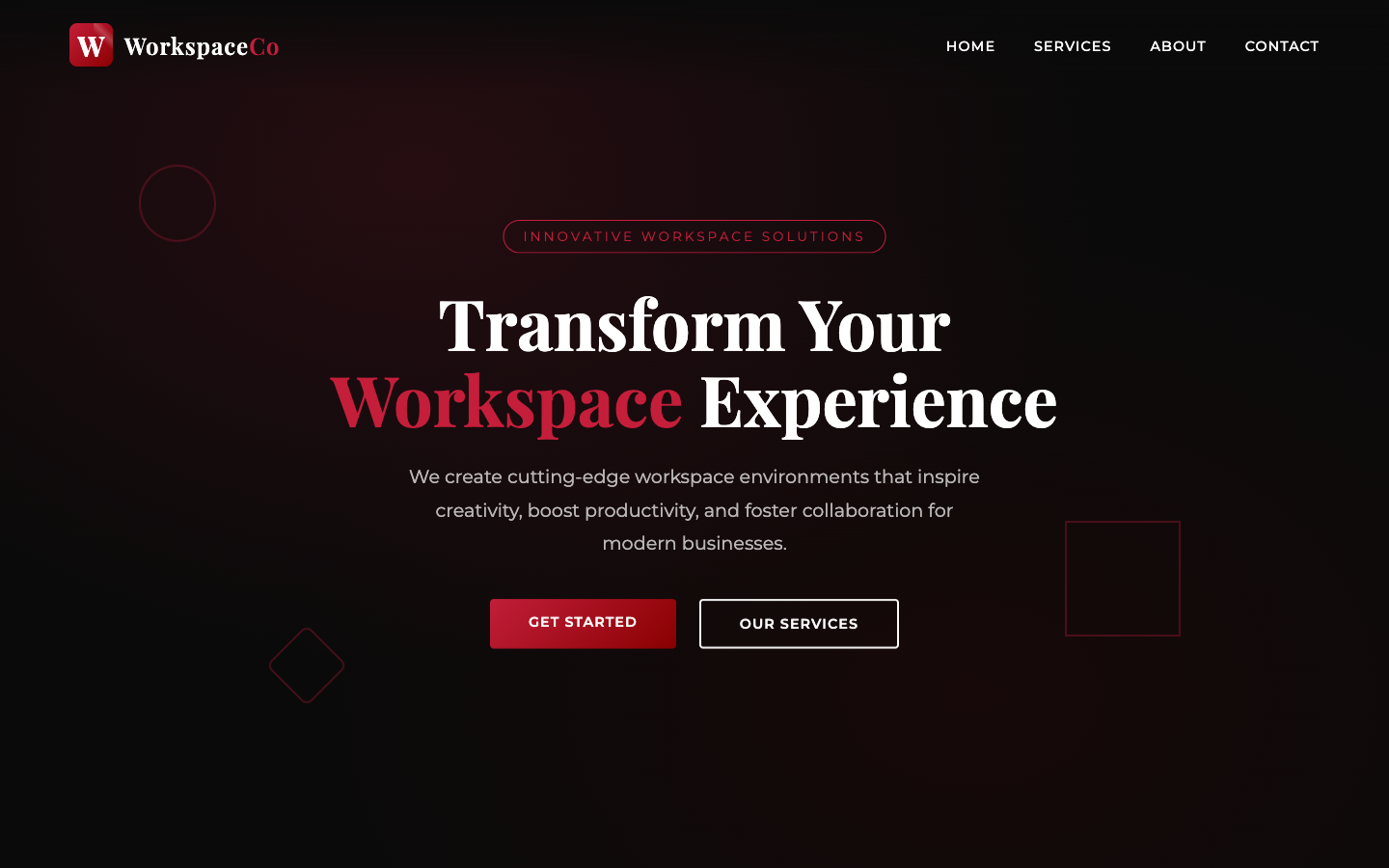 Workspace Co UI preview showing bold editorial website sections